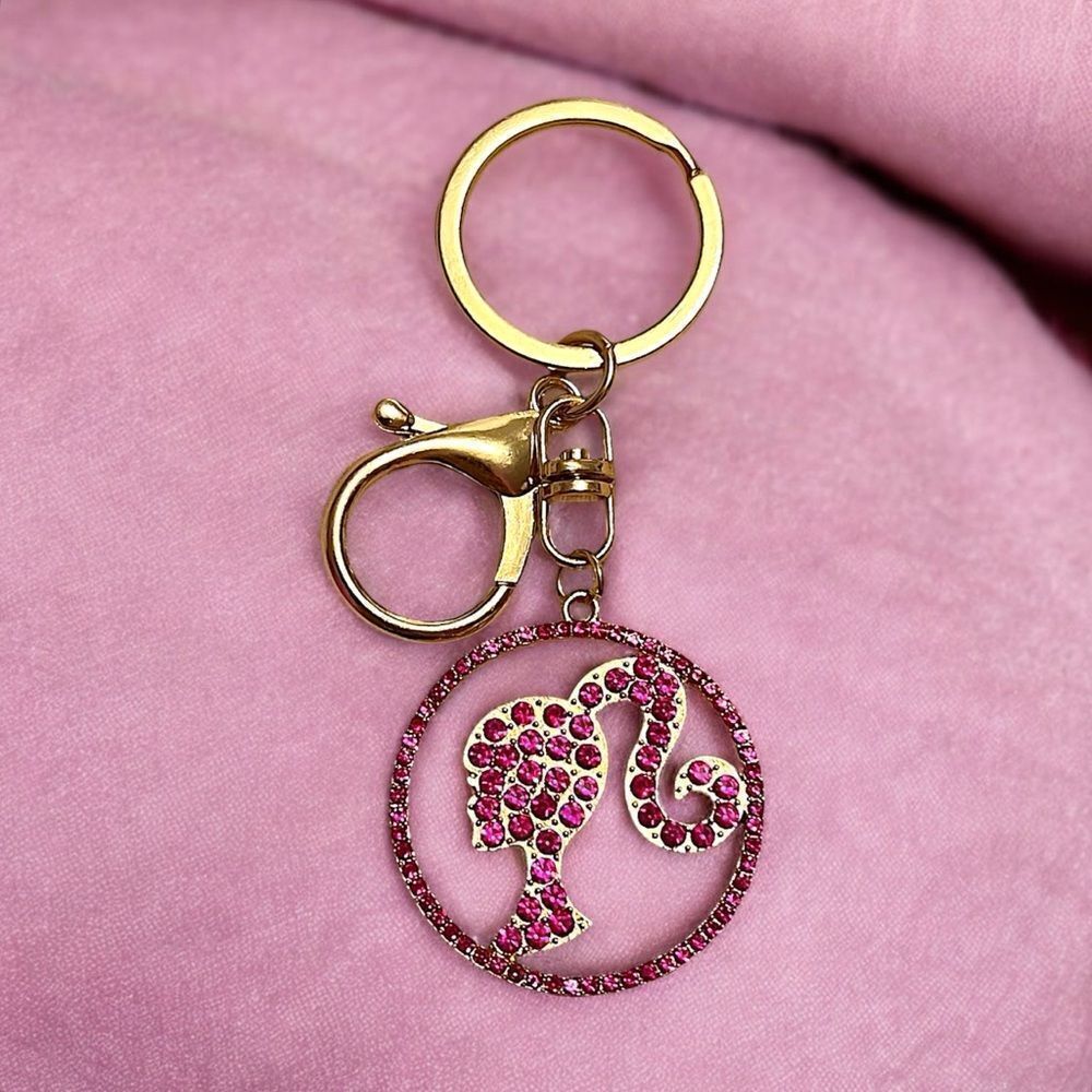 Barbie Hot Pink Rhinestone Gold Tone Keychain/Bag Charm